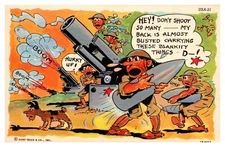 Comic Military Humor Don't Shoot so many my back is Busted Linen postcard #266