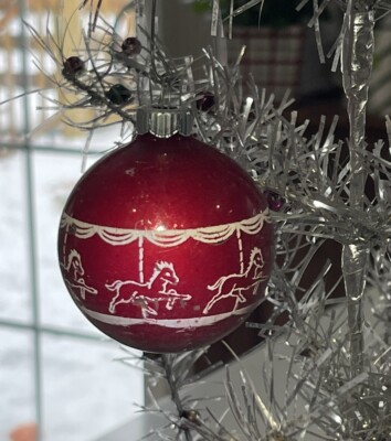 Vintage Shiny Brite Carousel Horse Red Stenciled Glass Christmas Ornament