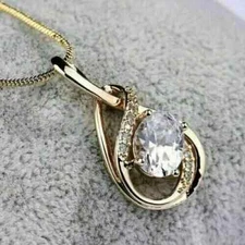 2Ct Oval Cut Lab Created Diamond 14K Yellow Gold Plated Women's Beauty Pendant