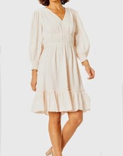Calvin Klein Dusty Blush Peach Ruffle Sleeve V Neck Crinkle Smock Dress Size 2