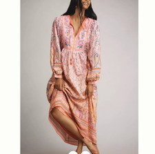 Farm Rio x Anthropologie Long-Sleeve Printed Cotton Maxi Dress size M