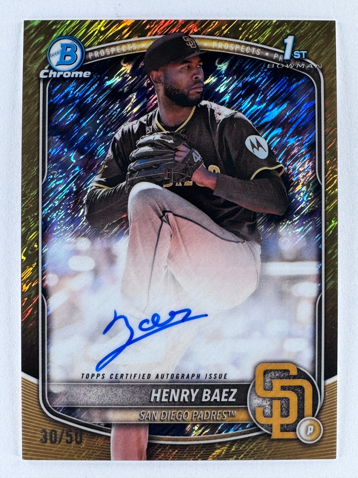 HENRY BAEZ 2025 Bowman Chrome #CPA-HBA Prospects (1st) AUTO GOLD SHIMMER /50