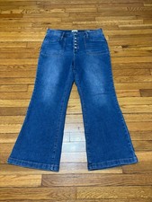 Nicole Miller Womens Nomad Super High Rise Flare Jeans Sz 14 Blue Stretch Denim