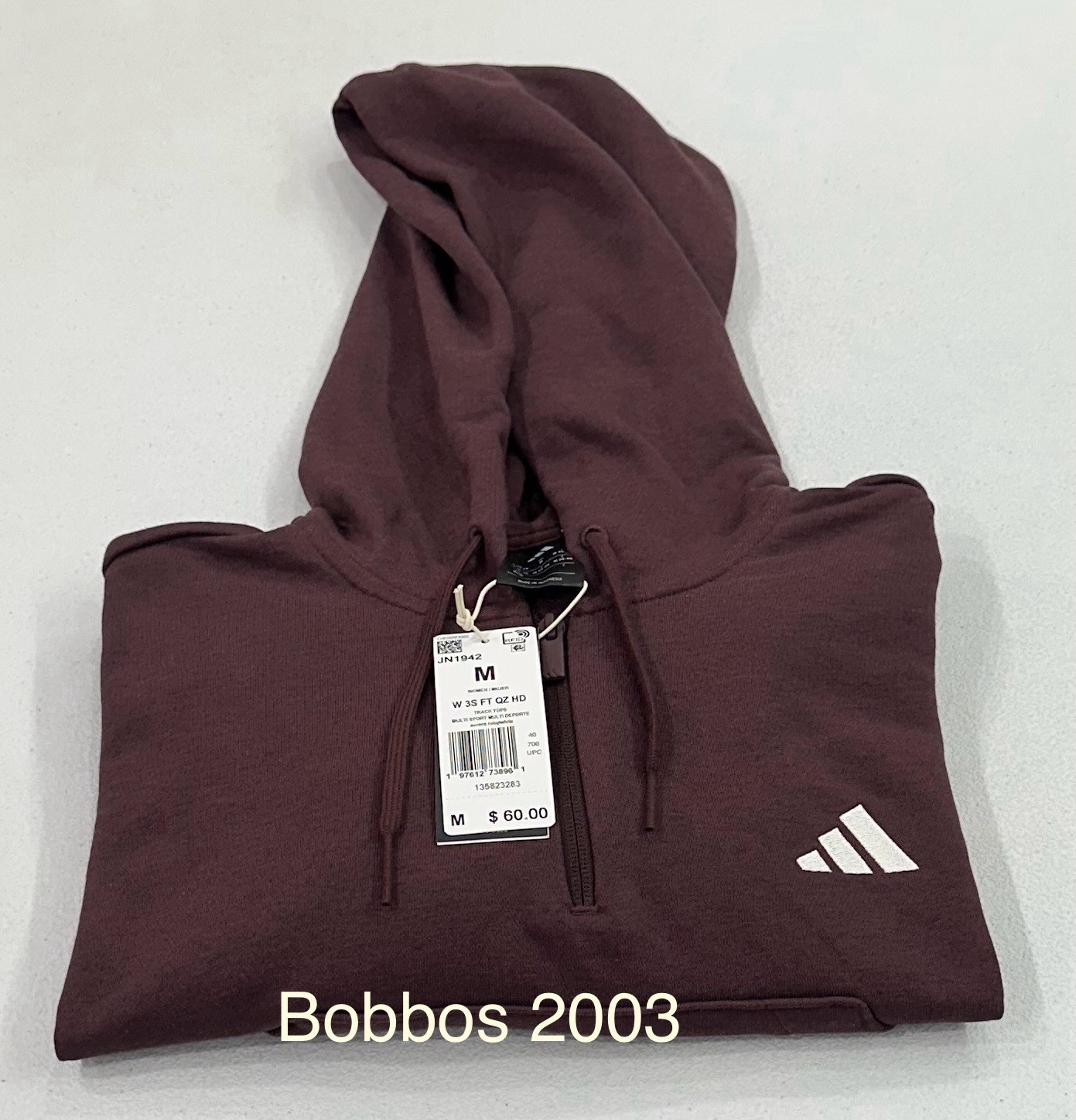 Adidas Women's 1/4 zip Kangaro pocket 3 stripes Hoodie, Aurura Ruby/White, M