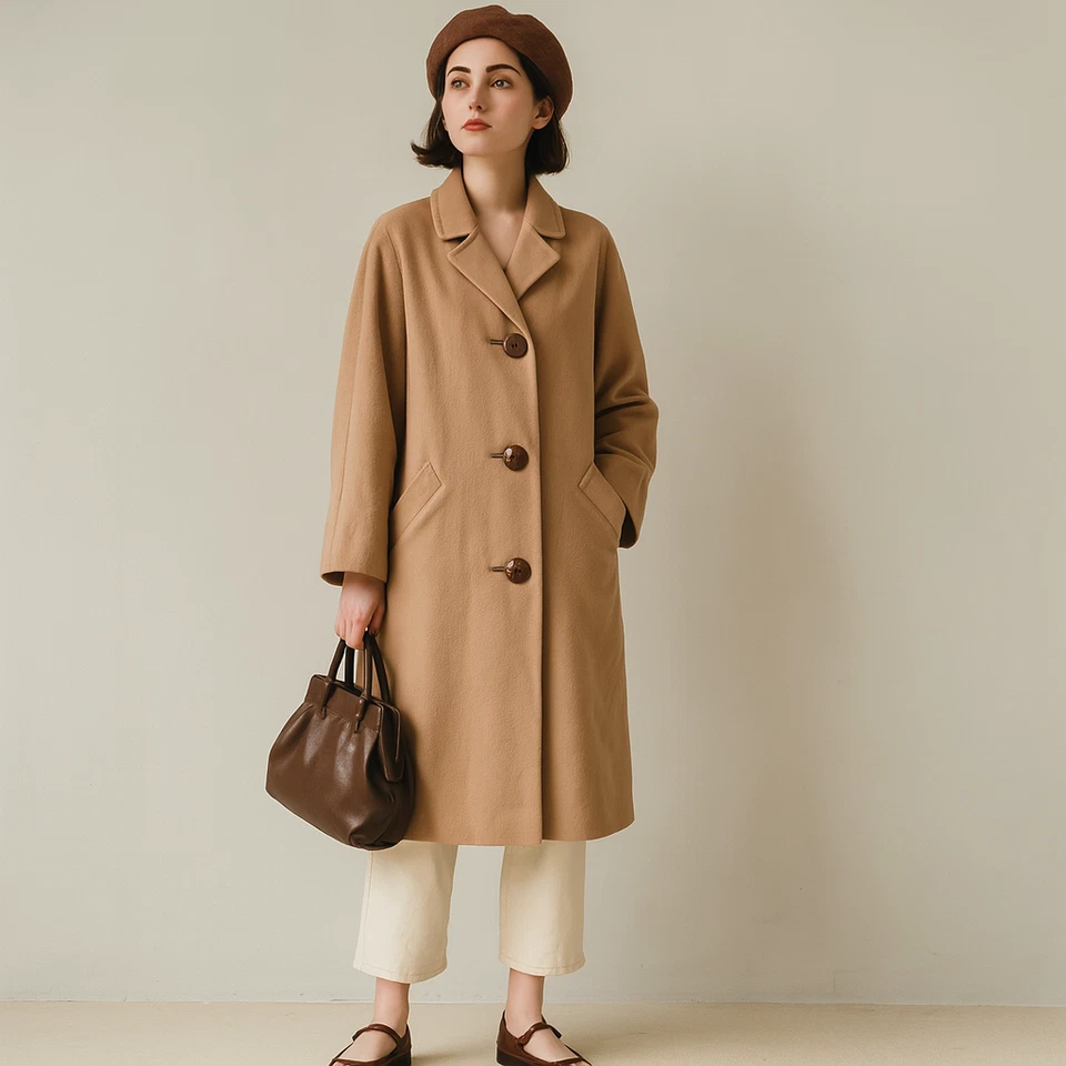 Винтажный 100% кашемир пальто женщин средний верблюд коричневый кнопка спереди с подкладкой 60-х ретро - Изображение 2 из 4