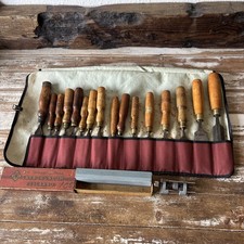 Tool Roll of mostly Marples wood chisels + sharpening stone & guide 