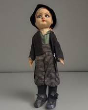 Poupée ancienne années 1940 tissu surcomposition 10" yeux en verre fait main folk européen