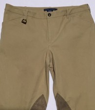 Ralph Lauren Equestrian Riding Pants Women  s 14 Tan Khaki Knee Patches READ 