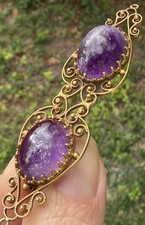10k Gold Cannetille Filigree Cabochon Amethyst Antique Brooch Pin Jewelry