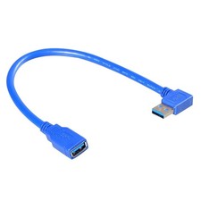 1ft Short USB Extension Cable 90-Degree Male to Female Left Angle Blue