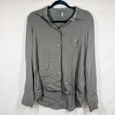 Eleventy Women Top Sz 12 Dark Grey Silk Button Down Long Sleeve Classy Chic