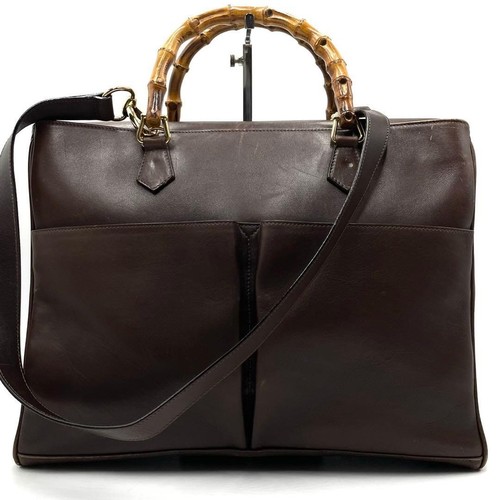 GUCCI Bamboo 2Way Leather Handbag Tote Shoulder Bag Brown Vintage Auth