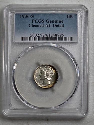 1936 S Mercury Dime 10c PCGS AU Details (clean) - Toning #8895