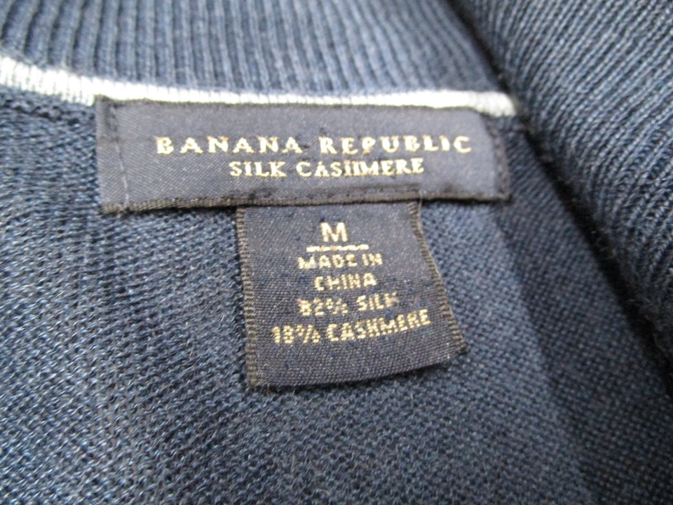 Suéter Banana Republic Hombres Medio Azul Seda Cachemira 1/4 Cremallera Pullover Trabajo Golf Foto 3 de 4