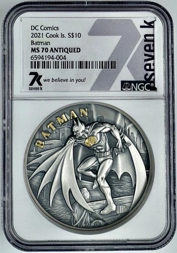 DC Comics Batman 2021 $10 Cook Islands  2oz Gilt High Relief  NGC MS70 Antiqued