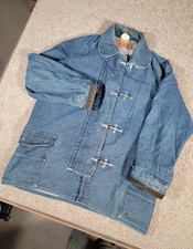 Vintage J. Peterman Denim Jacket Large Firemans Lobster Clasp Cargo Pockets Rare