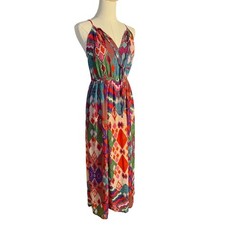 Anthropologie Maeve Tarana boho multicolor strappy V neck halter maxi dress Sz 2