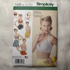 Simplicity Pattern 1426 Women’s Vintage 1950's Halter Bra Tops Beach Tops Uncut