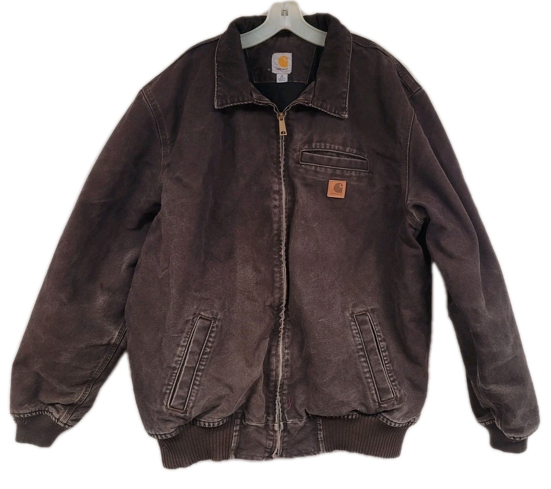 VINTAGE CARHARTT JACKET BROWN CANVAS QUILTED LINING CORDUROY COLLAR DETROIT XL