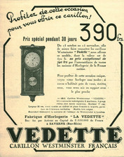 Publicité ancienne carillon Vedette 1927 issue de magazine