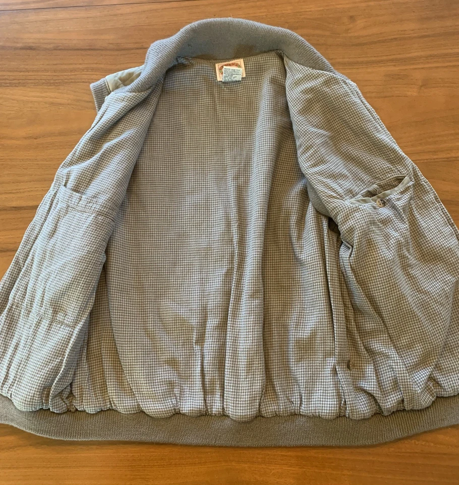 Vintage 80s Banana Republic Safari Vest Mens M Quilted Leather Trim Gray Faded - Image 4 of 4