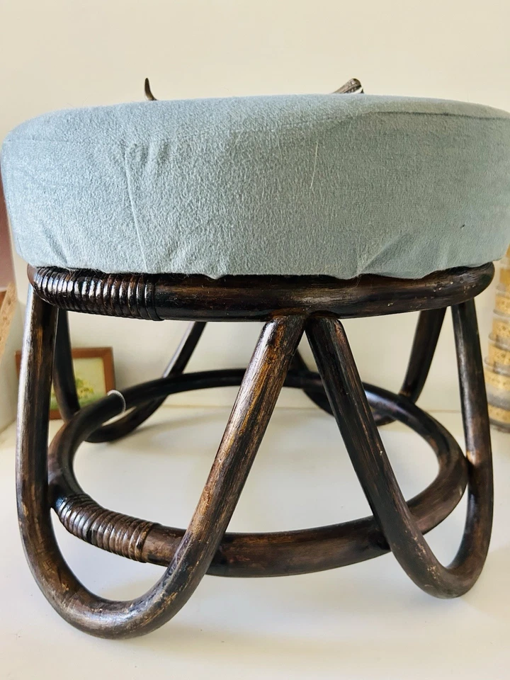 复古 Pier 1 进口竹弯木藤脚凳/奥斯曼波西米亚圆形 — 第 4/4 张图片