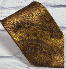 Steven Land Polyester Tie Gold Copper Brown Floral Paisley Men Necktie 56 x 3.75