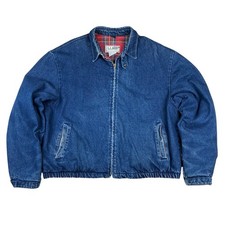 VTG 80s LL Bean Flannel Lined Denim Bomber Jacket Chinstrap USA Made Size 2XL