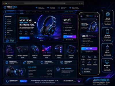 eBay Shop Vorlage 2026 Tech Nova Shop HTML Template Responsive + Editor