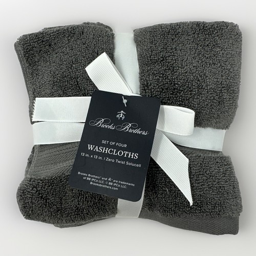 Brooks Brothers Plüsch Luxus Grau Waschlappen Handtücher Zero Twist Solucell 4 Stück Neu mit Etikett