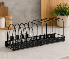 Pot and Pan Organizer Rack for Cabinet Expandable Kitchen Storage Black