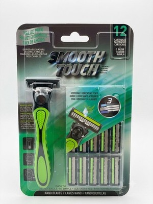 Smooth Touch Men's Cartridge Razor 3-Blade Pivoting Head w/ 12 Cartridges