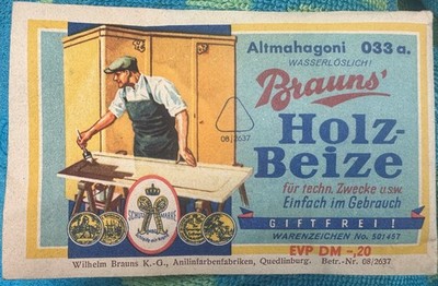 rar alte Packung Brauns Holzbeize Wilhelm Brauns KG Quedlinburg gefüllt  1 von 2