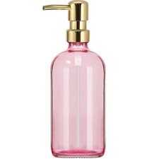 Pink Soap Dispenser for Bathroom and Kitchen, 17 Fl Oz Glass Bottle with Pump