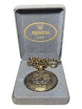 Vintage Aspen Elk Pocket Watch Engraved Quartz Majestron Gold/Silver Tone In Box