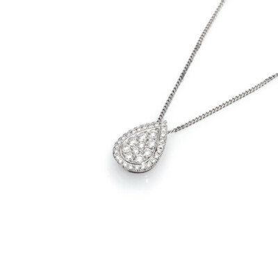 14 Karat massives Weißgold Diamant Birnen Collier 0,40 Karat H/SI an Weißgoldkette