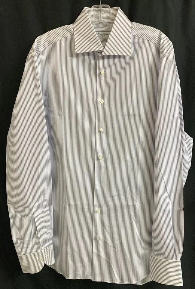Men’s Cesare Attolini Dress Shirt 42 Regular Purple And White Cotton - Image 2 of 4