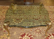 P.E Guerin Attributed Hollywood Regency Glass And Bronze Feet Coffee Table