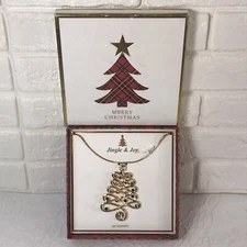 Jingle & Joy Christmas Tree Pendant Necklace Multi-Colored Stones Gold Tone NIB