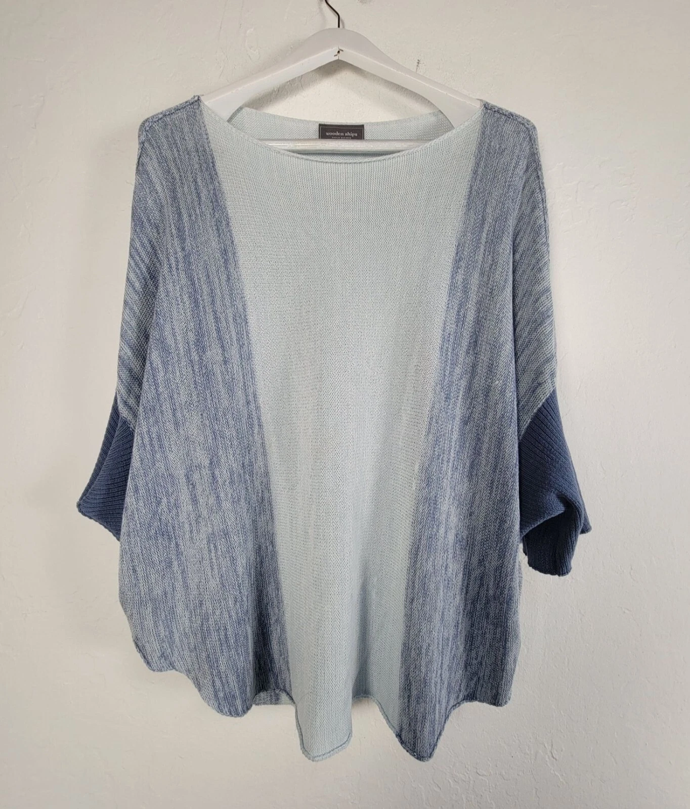 Wooden Ships Womens Light Blue Colorblock Boat Neck Knit Poncho Sweater M/L