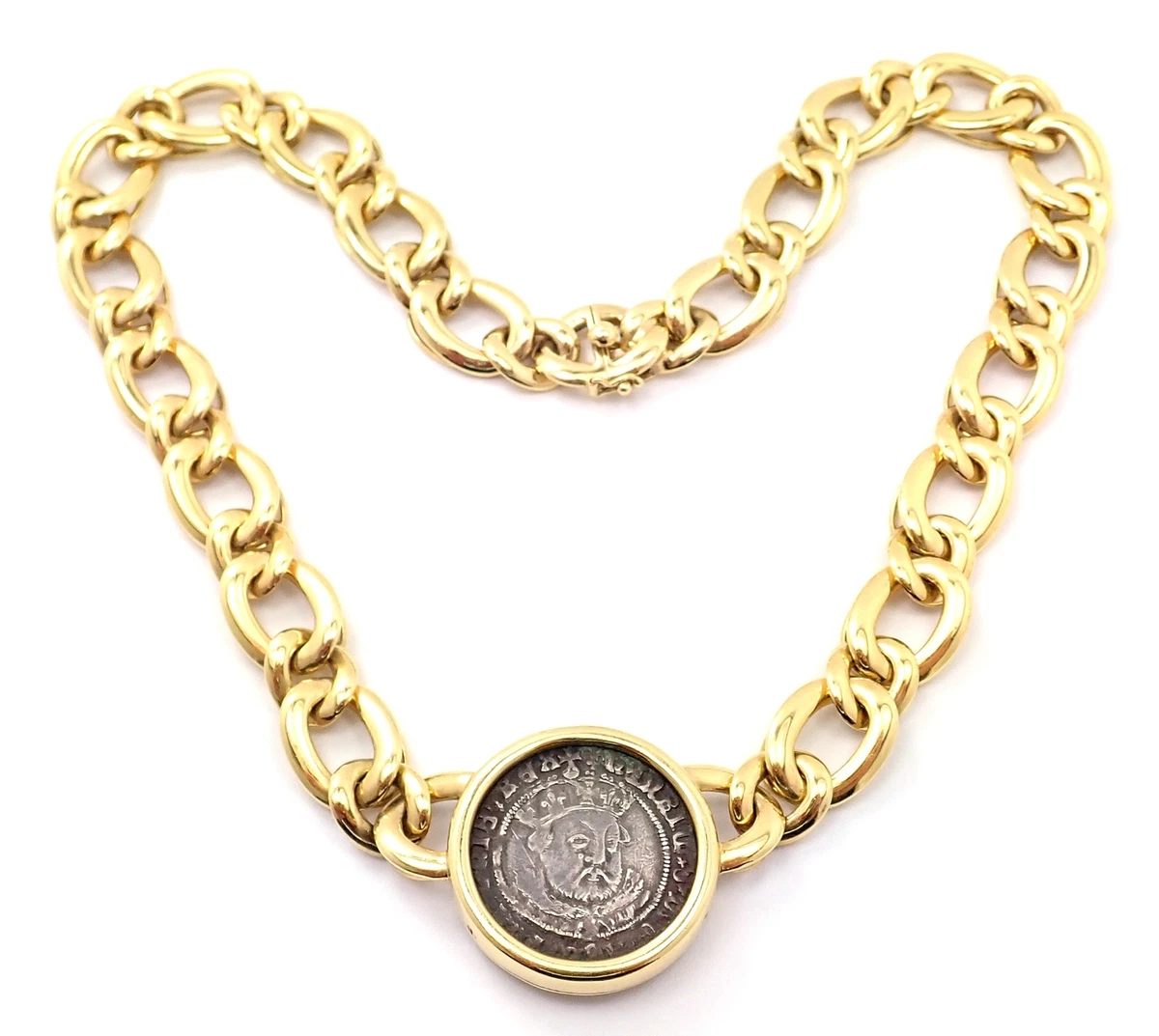 Rare Bvlgari Bulgari 18k Yellow Gold Antique Coin Monete Link Necklace