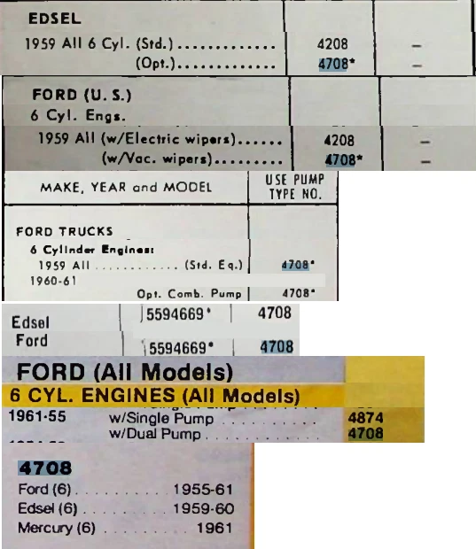 Ford Edsel 6 Cyl. w/ Vacuum Wipers 1955-61 Mechanical Fuel Pump #4708 (see desc) - Image 4 of 4