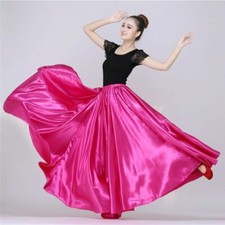 Ladies Shiny Satin Latin Dance Skirt Big Swing Modern Flamenco Spanish Dancewear