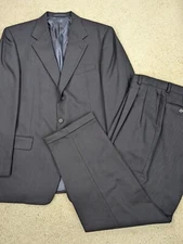 Tallia Uomo Suit Mens 44L 38x31 Blue Wool 2 Piece Vintage Jacket Pants Navy USA