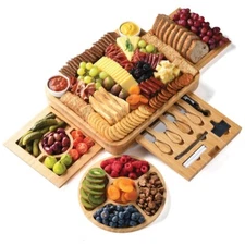 Bamboo Cheese Board Gift Set Extra-Large Wooden Charcuterie Meat Serving Tray
