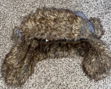 MUDD Trapper hat Gray Sweater Mat lined w Faux Brown Fur Some Pilling On It GUC