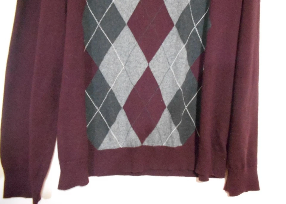 Suéter Henley Tasso Elba Me Grande Gris Borgoña Diamante Patrón Abuelo Núcleo Foto 3 de 4