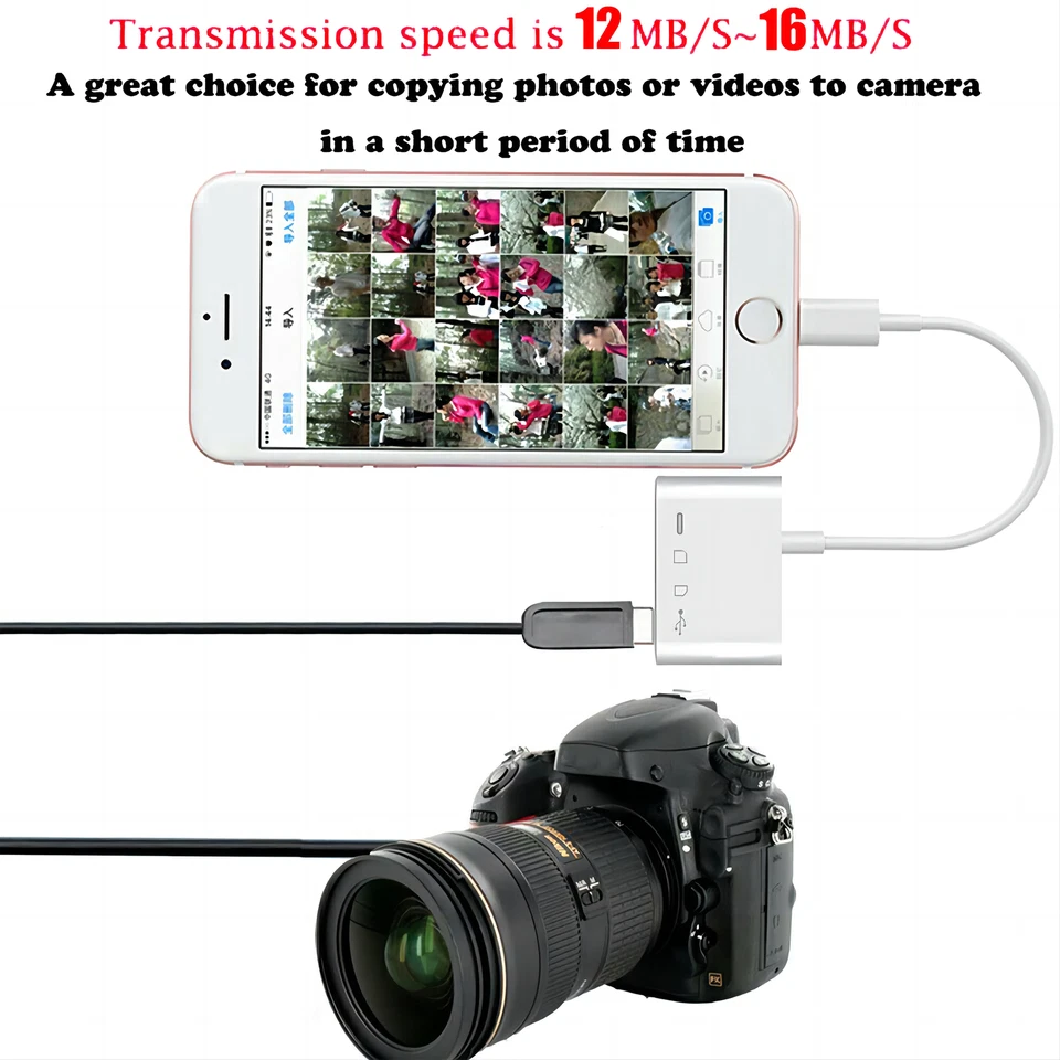 For iPhone iPod iPad IOS 12 Portable 4 in 1 USB SD TF Card Reader Camera Adapter - Image 4 of 4