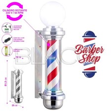 INSEGNA LUMINOSA BARBIERE ROTANTE BARBER POLE CON SFERA PALO BARBER SHOP 19x82cm