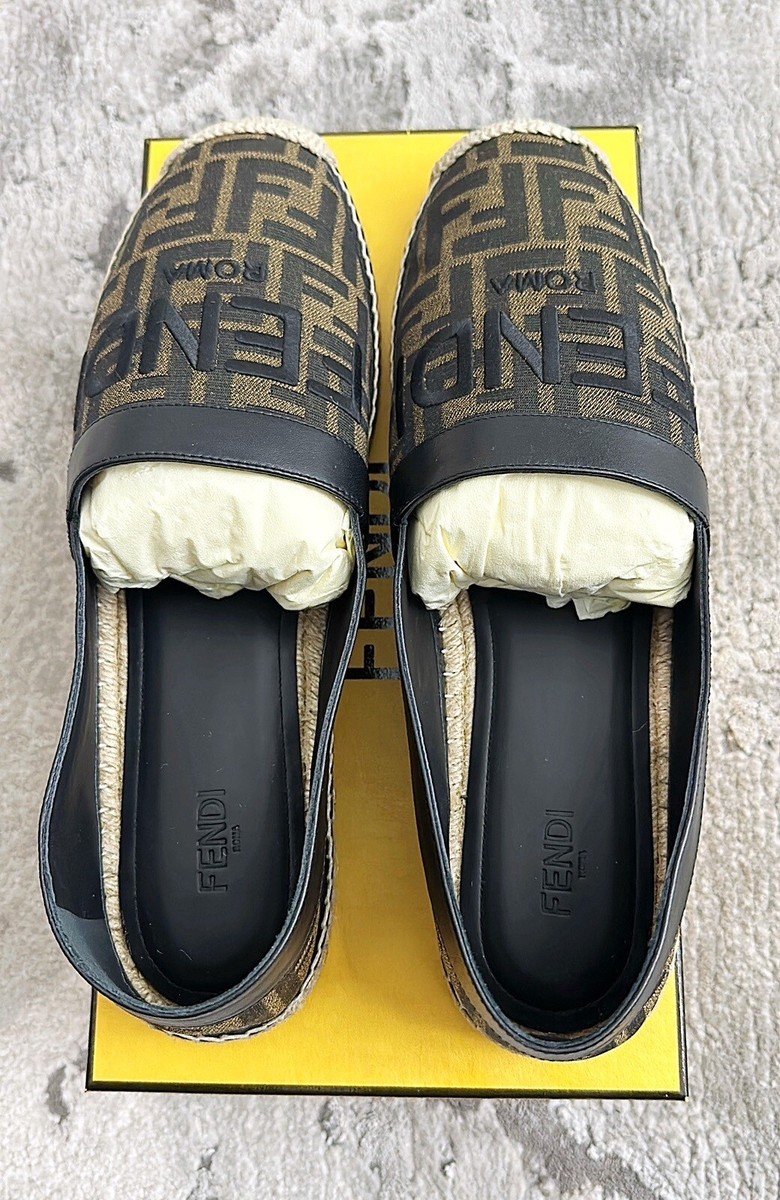 FENDI フラットシューズ(エスパドリーユ) Authentic Fendi FF Jacquard Fabric Roma Mens Espadrilles US11 EU44